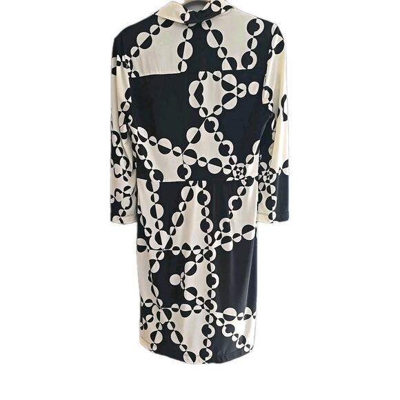 Muse Black White Geometric Twisted Front Long Sleeve Shirt Dress Womans Size 10 - Picture 2 of 6